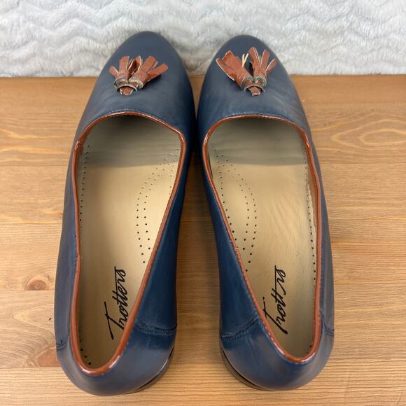 Trotters Womens Liz Tassel Loafers Navy Leather Brown Comfort Flat Shoes Sz 8M - Picture 5 of 11